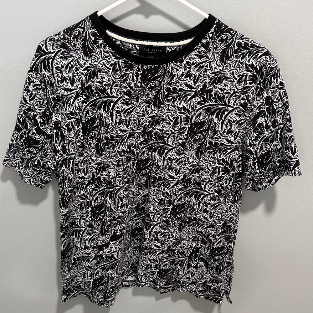 Ted Baker Black and White Patterned T-Shirt, Size 4